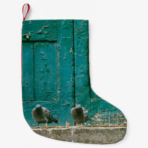 CALCETÍN NAVIDEÑO PEQUEÑO FOTO DE CERRADO DE DOS PIGEONS GRÁFICOS EN CONCRE