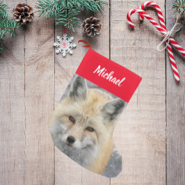 Calcetín Navideño Pequeño Foto de Fox Roja Cuta con nombre