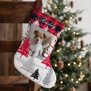 Calcetín Navideño Pequeño Foto de mascota personalizada con nombre de perro