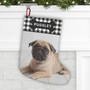 Calcetín Navideño Pequeño Foto de monograma óseo de perro Mascota de búfalo