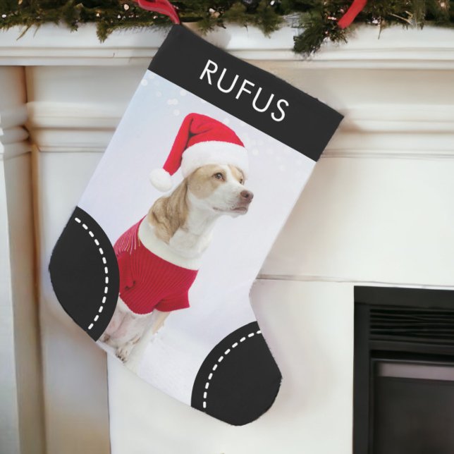 Calcetín Navideño Pequeño Foto de Navidades personalizados con tema de Dog P (Dog Paw Themed Personalized Christmas Photo Small Christmas Stockings from Ricaso. Upload dog photo)
