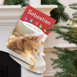 Calcetín Navideño Pequeño Foto de nombre de gato personalizado
