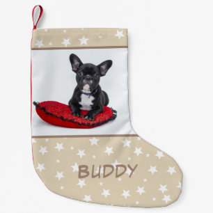 Calcetín Navideño Pequeño Foto de perro Bulldog personalizado cachorro