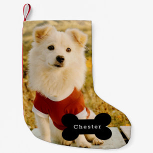 Calcetín Navideño Pequeño Foto de Perro Personalizada con Nombre Personaliza