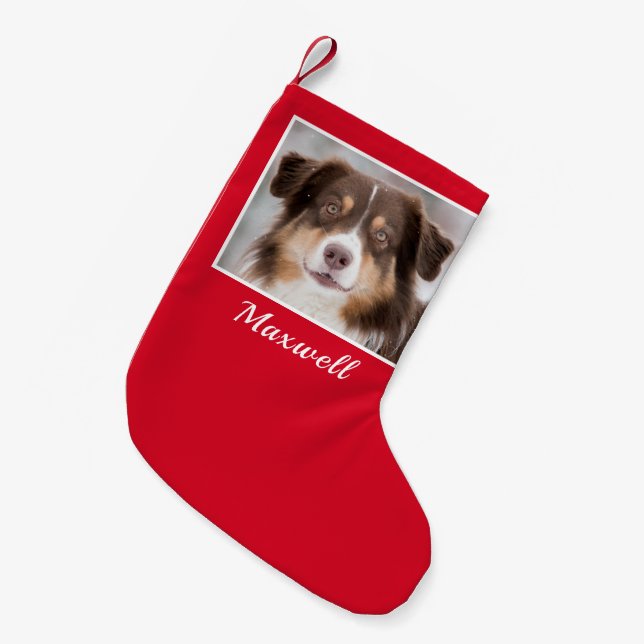 Calcetín Navideño Pequeño Foto de perro personalizado personalizada (Frente (Colgado))