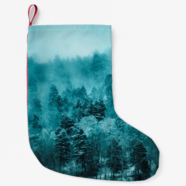CALCETÍN NAVIDEÑO PEQUEÑO FOTO DE SHALLOW FOCUS DE ÁRBOLES VERDES DURANTE EL (Anverso)