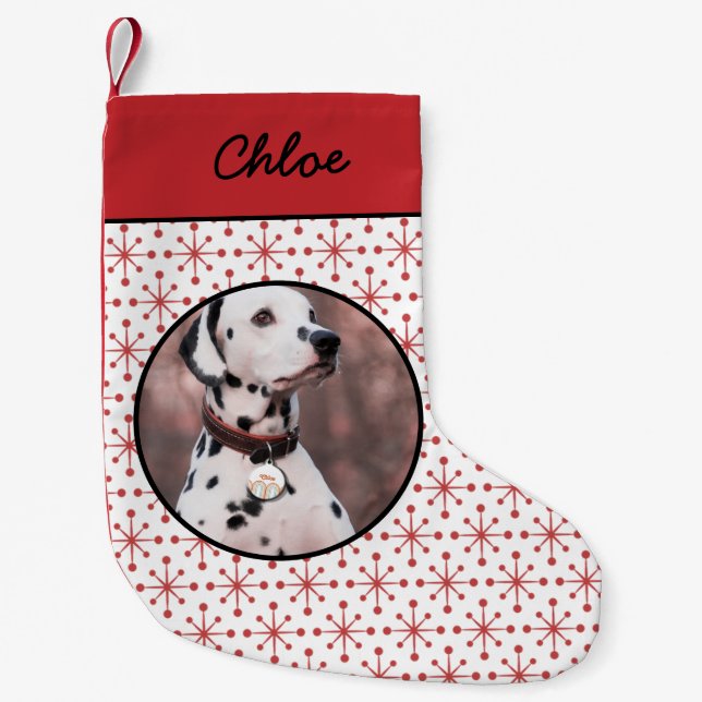 Calcetín Navideño Pequeño Foto del Mascota del patrón de estreno rojo del si (Anverso)