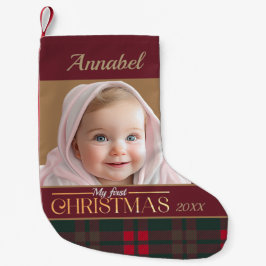 Calcetín Navideño Pequeño Foto del primer patrón de búfalo de Navidad del be