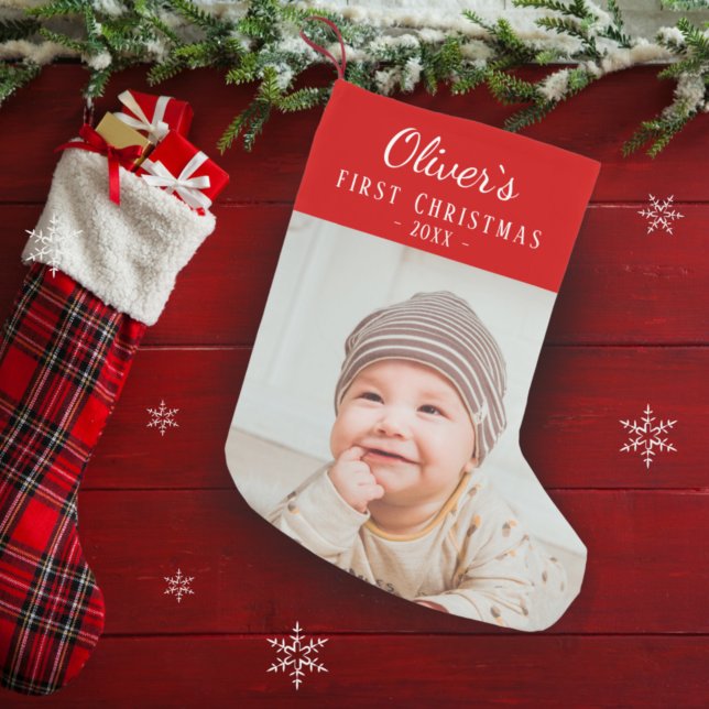 Calcetín Navideño Pequeño Foto del primer Personalizado de Navidad del bebé (Subido por el creador)