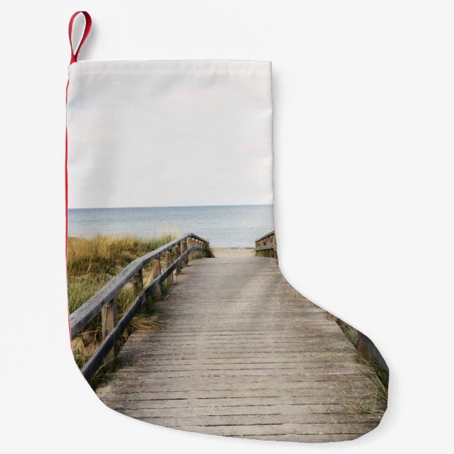 CALCETÍN NAVIDEÑO PEQUEÑO FOTO DEL PUENTE DE MADERA GRIS (Anverso)