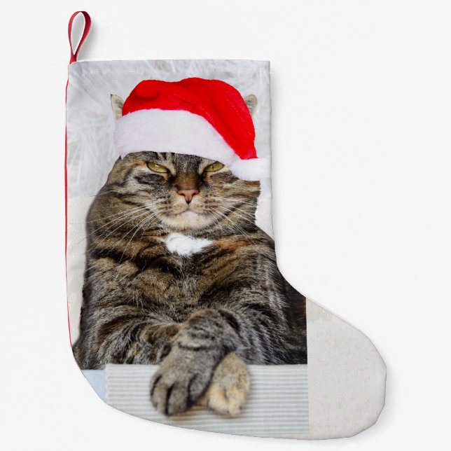Calcetín Navideño Pequeño Foto Humbug del gato de navidades (Anverso)