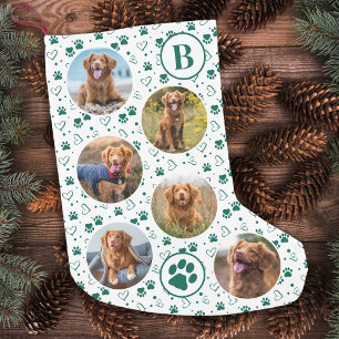 Calcetín Navideño Pequeño Foto Mascota Purpurina verde Paw Imprime Perro