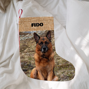 Calcetín Navideño Pequeño Foto moderna con el nombre de burlap beige