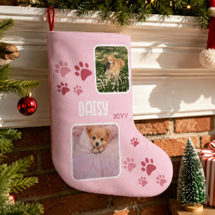 Calcetín Navideño Pequeño Foto personalizada de pata rosa de mascota persona
