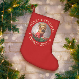 Calcetín Navideño Pequeño Foto personalizada Merry Christmas Dog Cute Mascot