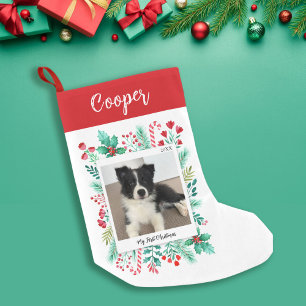Calcetín Navideño Pequeño Foto y nombre de la primera Navidad de Puppy