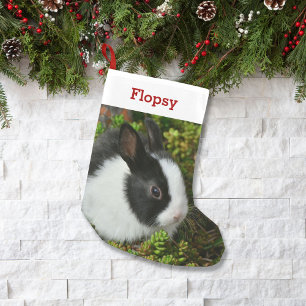 Calcetín Navideño Pequeño Foto y nombre del conejo del amante del conejito