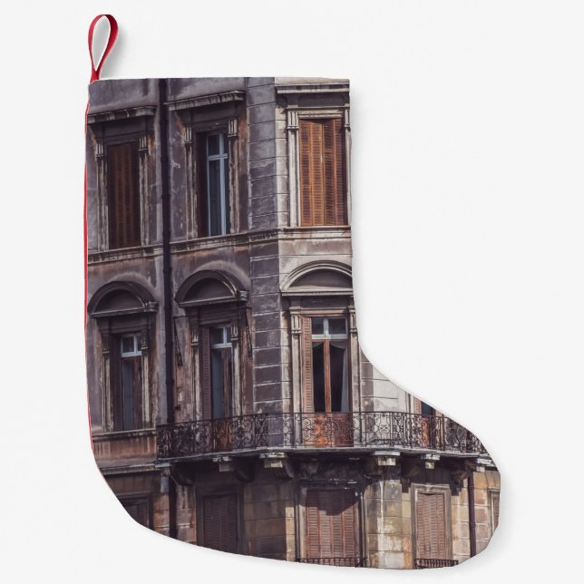 CALCETÍN NAVIDEÑO PEQUEÑO FOTOGRAFÍA AÉREA DE LA VENTANA DEL EDIFICIO (Anverso)