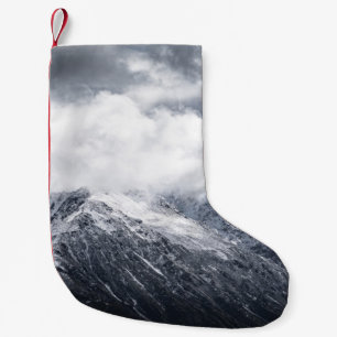 CALCETÍN NAVIDEÑO PEQUEÑO FOTOGRAFÍA AÉREA DE MONTAÑA GRIS Y NEGRA