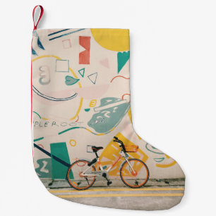 CALCETÍN NAVIDEÑO PEQUEÑO FOTOGRAFÍA DE BICICLETA BLANCA Y NARANJA