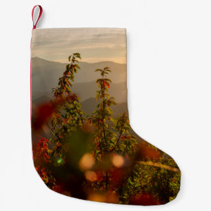 CALCETÍN NAVIDEÑO PEQUEÑO FOTOGRAFÍA DE LA NATURALEZA DE ÁRBOLES VERDES CON 