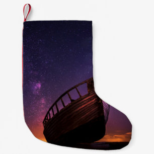CALCETÍN NAVIDEÑO PEQUEÑO FOTOGRAFÍA DE SILHOUETTE DEL BARCO DE VELA EN EL C