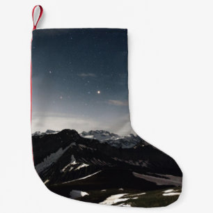 CALCETÍN NAVIDEÑO PEQUEÑO FOTOGRAFÍA DEL PAISAJE DE MONTAÑA NEGRA Y BLANCA