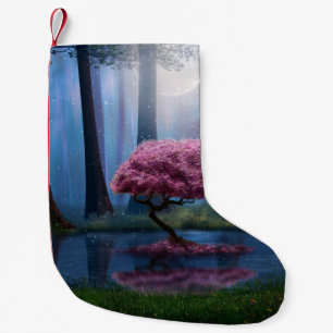 Calcetín Navideño Pequeño Fotomanipulación del bosque de estanques rosados