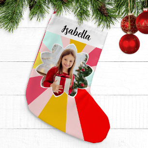 Calcetín Navideño Pequeño Fotos personalizadas ráfaga de sol colorido Navida