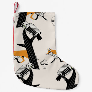 Calcetín Navideño Pequeño Fox, búho, árbol, vintage sin costuras.