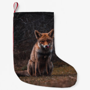 CALCETÍN NAVIDEÑO PEQUEÑO FOX EN EL CAMPO DE GRASA