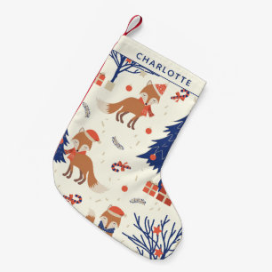Calcetín Navideño Pequeño Fox retro y árbol de Navidad personalizados