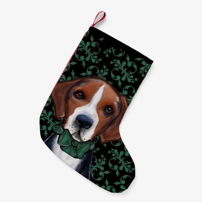 Calcetín Navideño Pequeño Foxhound americano (Frente (Colgado))