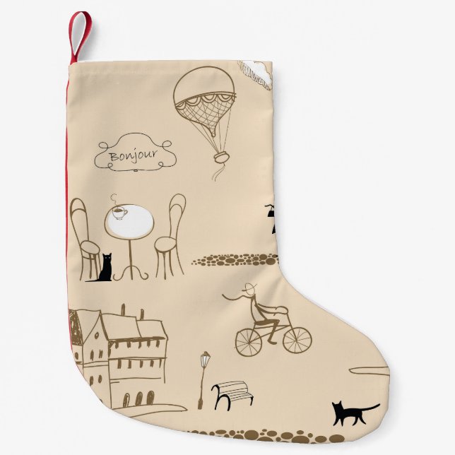 Calcetín Navideño Pequeño Francés rosado: Diseño de patrones de Moda. (Anverso)