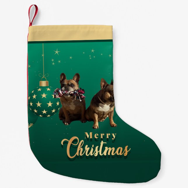 Calcetín Navideño Pequeño Französische Bulldoggen Weihnachten Schmuck (Anverso)