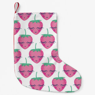 Calcetín Navideño Pequeño Fresas sonrientes para dormir, lindo patrón.