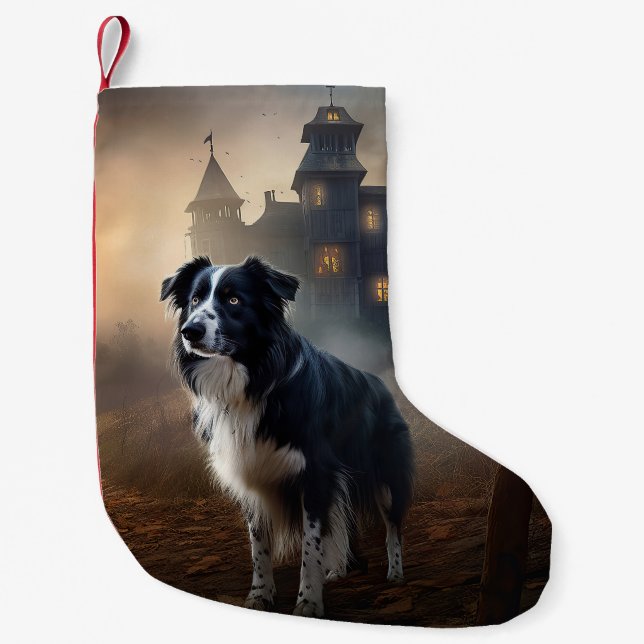 Calcetín Navideño Pequeño Frontera Collie Halloween Scary (Anverso)