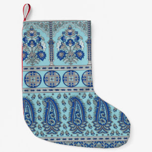 Calcetín Navideño Pequeño Frontera Paisley Asiática: Diseño Tradicional.