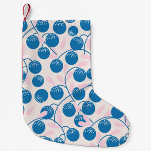 Calcetín Navideño Pequeño Frutas azules, hojas rosas, diseño sin fisuras.