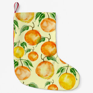 Calcetín Navideño Pequeño Frutas cítricas acuarelas, patrón tropical.