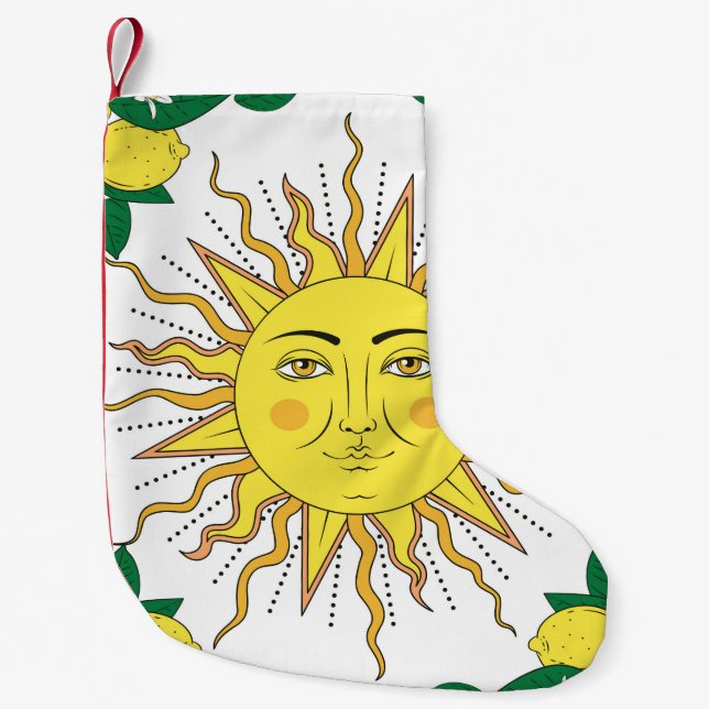 Calcetín Navideño Pequeño Frutas de limón cítrico tropical con flores y marc (Anverso)