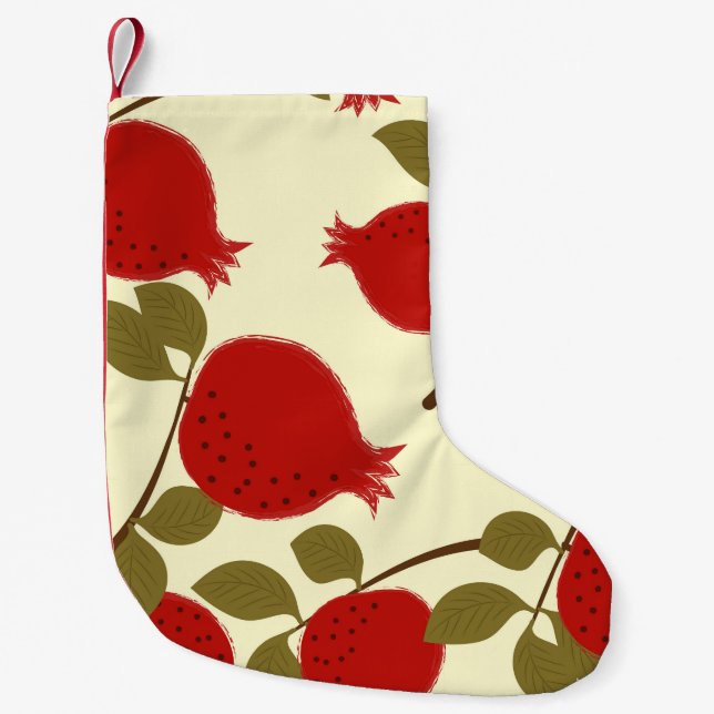 Calcetín Navideño Pequeño Frutas granadas: fondo amarillo Personalizado (Anverso)