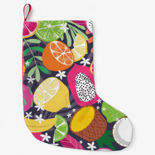 Calcetín Navideño Pequeño Frutas tropicales exóticas Fondo oscuro