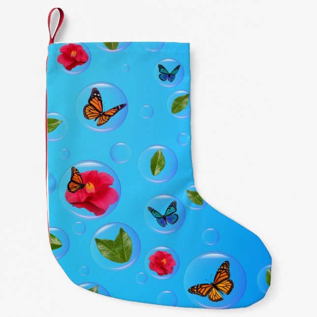 Calcetín Navideño Pequeño Frutiger Aero Butterfly Bubbles Christmas Stocking (Anverso)