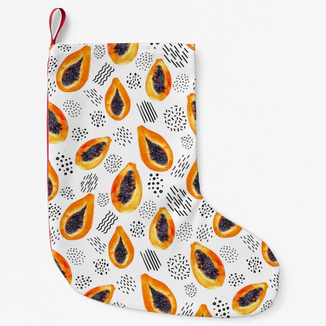 Calcetín Navideño Pequeño Fruto de la papaya: acuarela abstracta. (Anverso)