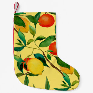 Calcetín Navideño Pequeño Frutos cítricos, acuarela vibrante.