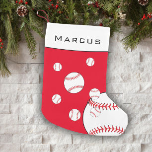 Calcetín Navideño Pequeño Fun Baseball Balls Red Boy's Name Kids