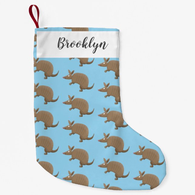 Calcetín Navideño Pequeño Funny armadillo feliz personalizado ilustracion (Anverso)