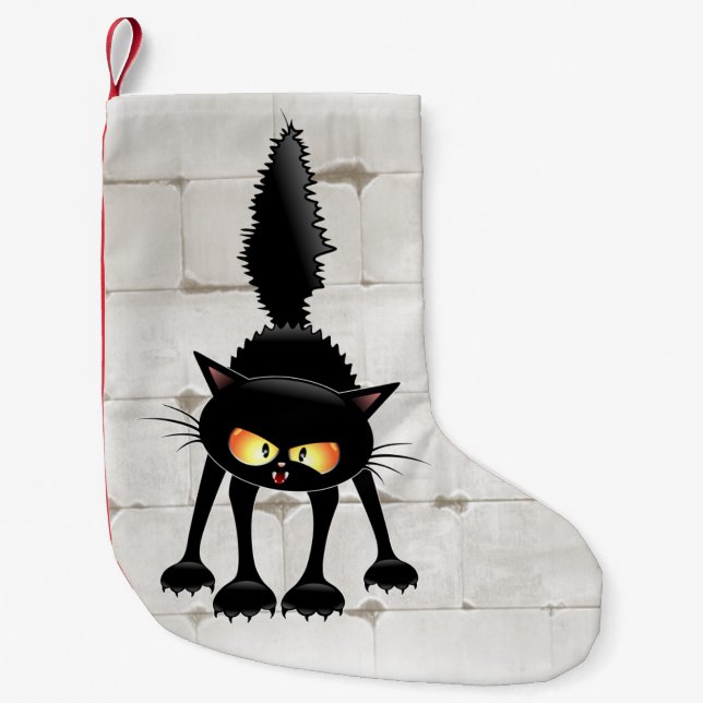 Calcetín Navideño Pequeño Funny Fierce Black Cat Personalizado (Anverso)