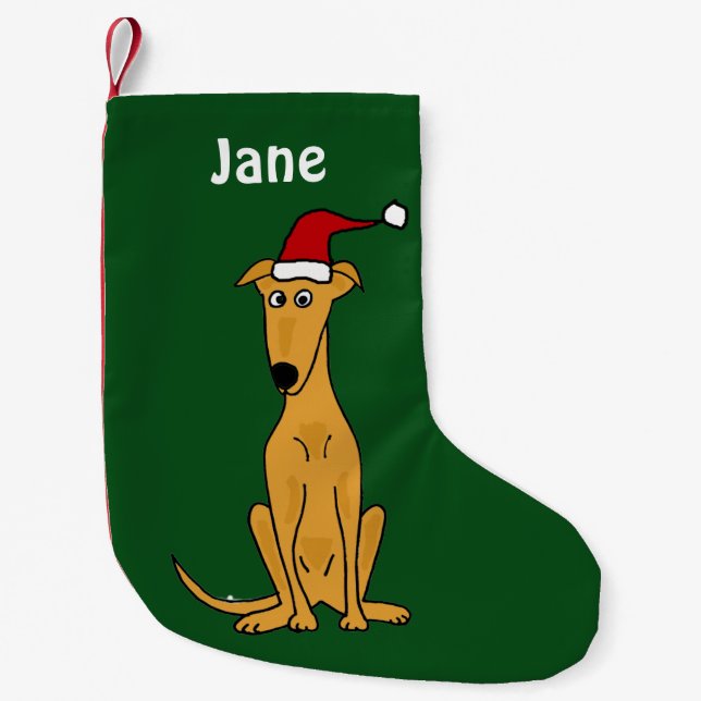 Calcetín Navideño Pequeño Galgo divertido en el almacenamiento del navidad (Anverso)